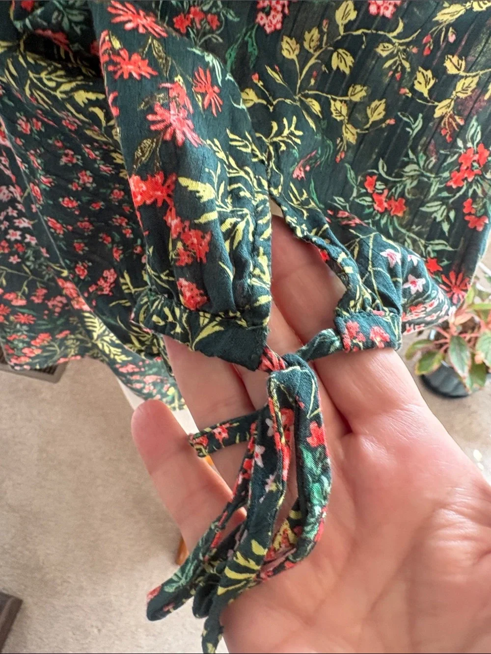 LOFT Forest Green Floral Peasant Blouse